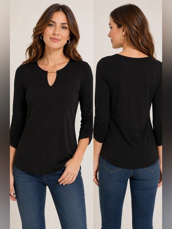 Zenana Outfitters Tops - 🖤 Zanana Outfitters Black Keyhole 3/4 Sleeve Knit Top | Size Small